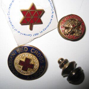 4 Vintage Screw Back Pins Pinback Canadian Red Cross Confederation Loyal Moose